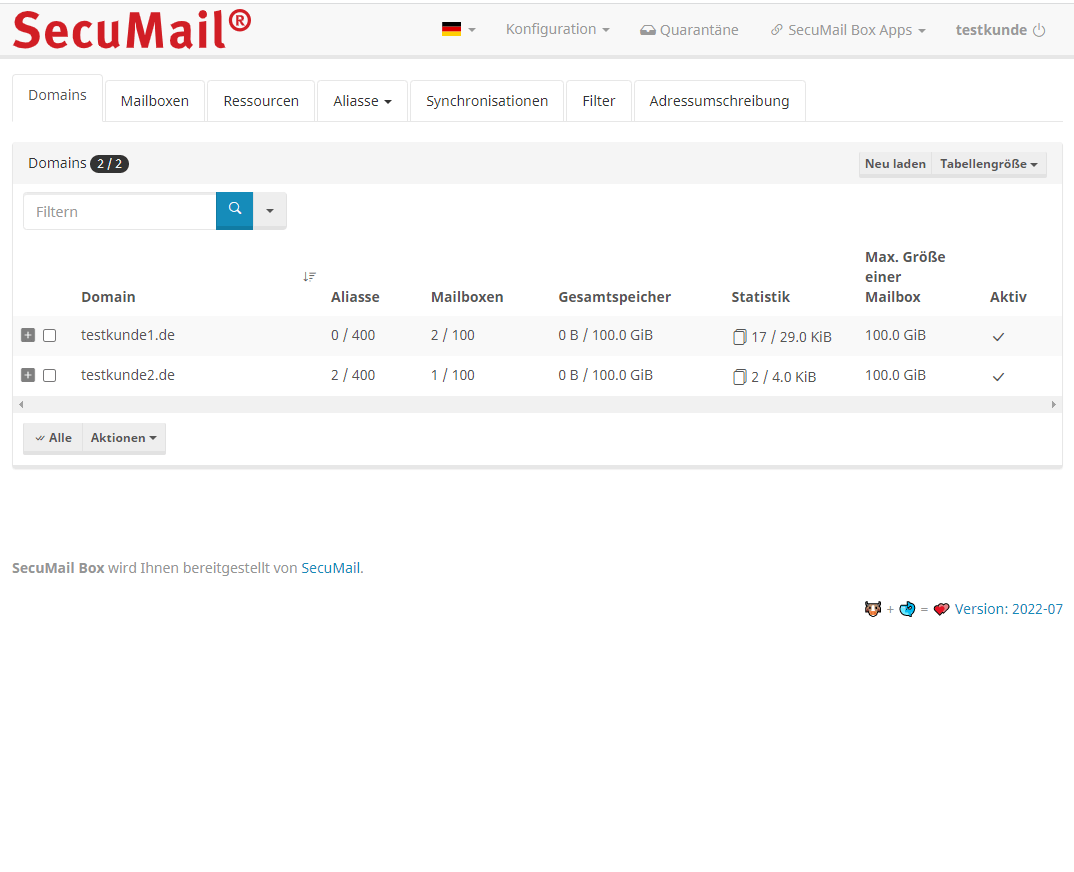 Admin Interface SecuMail Box